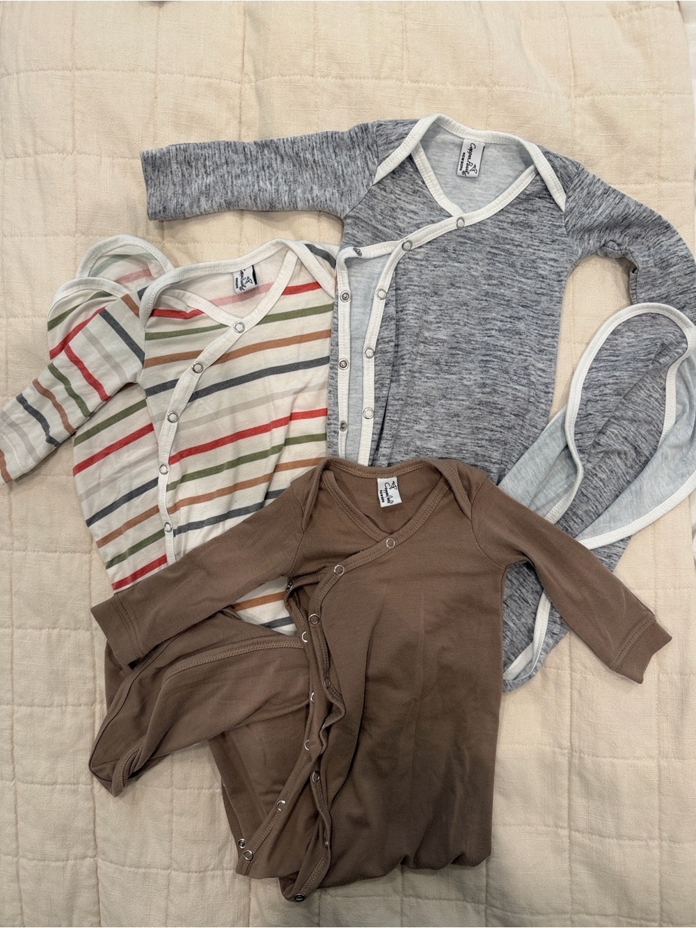 Copper Pearl Newborn Gowns Bundle/Set - Striped, Heather Gray & Brown